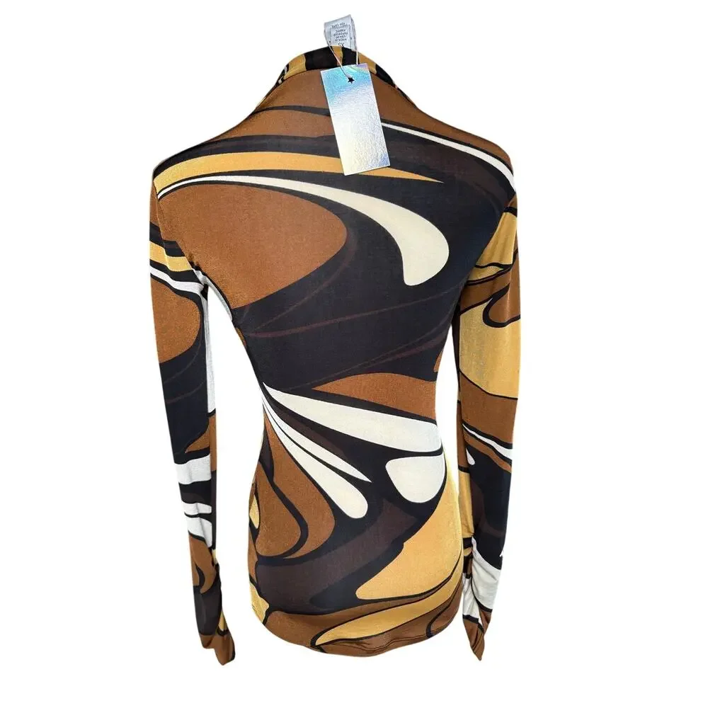 Vintage Cache Stretch V-Neck Blouse Snake Hardware Long Sleeve Stretch XS